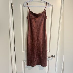 Express Chocolate Brown Slip Midi Dress with Side Slits